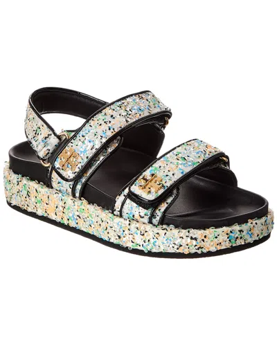 Tory Burch Kira Glitter Canvas & Leather Sport Sandal In White