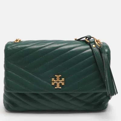 Pre-owned Tory Burch Kira Green Chevron Leather Shoulder Bag