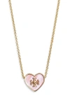 Tory Burch Kira Heart Pendant Necklace In Tory Gold/pink