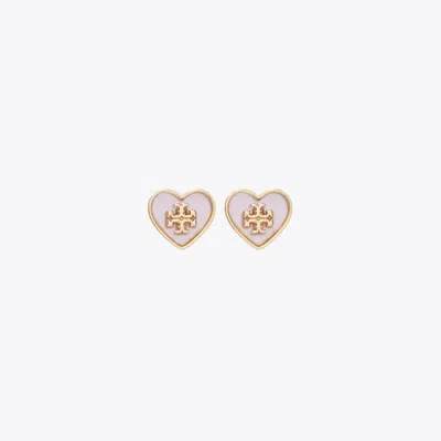 Tory Burch Kira Heart Stud Earrings In Brown
