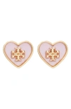 Tory Burch Kira Heart Stud Earrings In Tory Gold / Pink