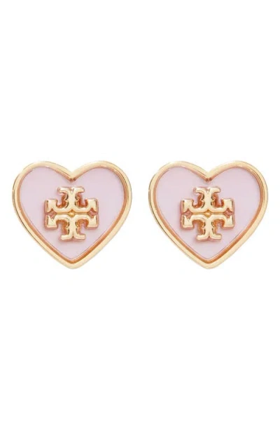 Tory Burch Kira Heart Stud Earrings In Tory Gold/pink