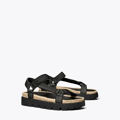 Tory Burch Kira Hiking Rope Burch Sandal In Perfect Black/new Ivory/perfect Black