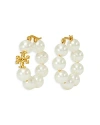 Tory Burch Kira Pearl Hoop Earring In Cream/gold