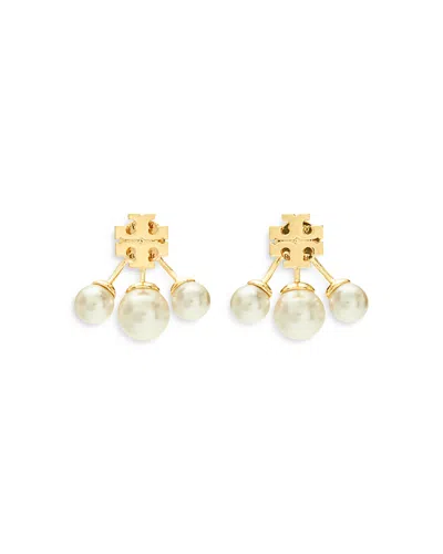 TORY BURCH KIRA IMITATION PEARL FRONT TO BACK EARRINGS IN GOLD TONE