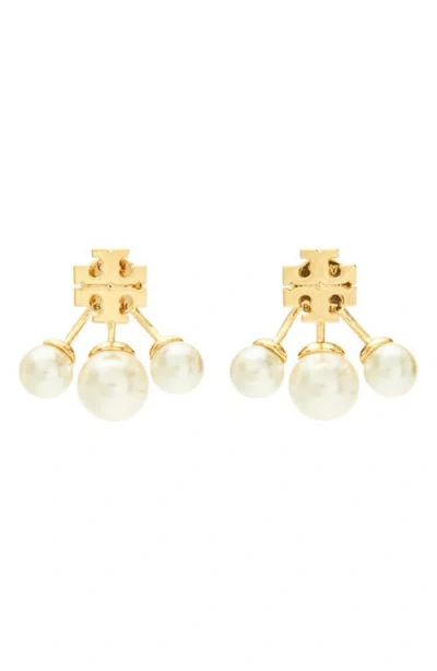 Tory Burch Kira Imitation Pearl Front/back Earrings In Gold