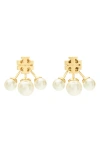 Tory Burch Kira Imitation Pearl Front To Back Earrings In Gold Tone In Tory Gold/cream