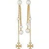 Tory Burch Kira Imitation Pearl Linear Drop Earrings In Gold