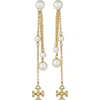 Tory Burch Kira Imitation Pearl Linear Drop Earrings In Tory Gold/multi
