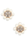 Tory Burch Kira Imitation Pearl Stud Earrings In Tory Gold/pearl/crystal