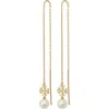 Tory Burch Kira Imitation Pearl Threader Drop Earrings In Gold