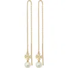 Tory Burch Kira Imitation Pearl Threader Drop Earrings In Tory Gold/pearl