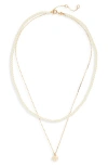 Tory Burch 'kira' Layered Necklace With Double T Pendant In Gold