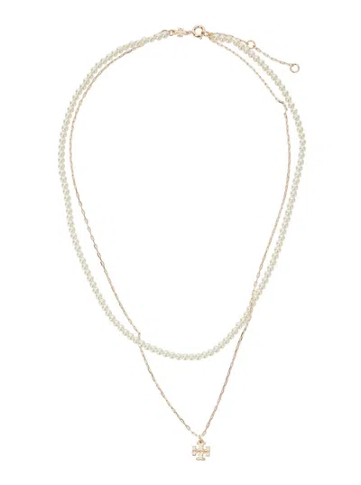 TORY BURCH 'KIRA' LAYERED NECKLACE WITH DOUBLE T PENDANT IN BRASS BLEND WOMAN