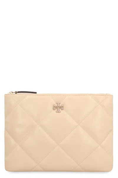 Tory Burch Kira Leather Clutch In Panna