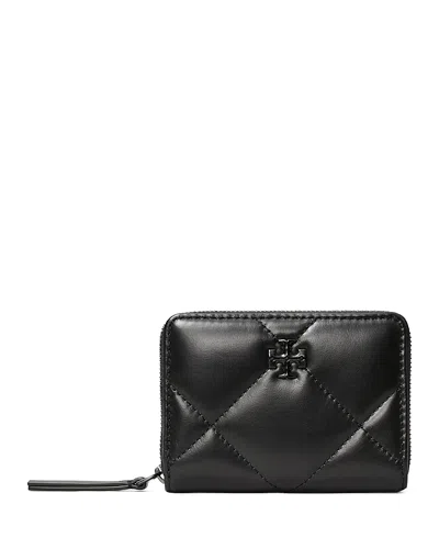 Tory Burch Kira Leather Diamond Quilted Wallet In Black