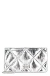 Tory Burch Kira Leather Wallet On Chain In Silver