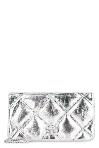 Tory Burch Kira Leather Wallet On Chain In Gray