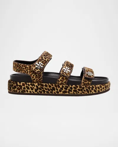 Tory Burch Kira Leopard Calf Hair Triple-strap Sport Sandals In Multi