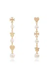 Tory Burch Kira Faux Pearl Linear Earrings In Tory Gold