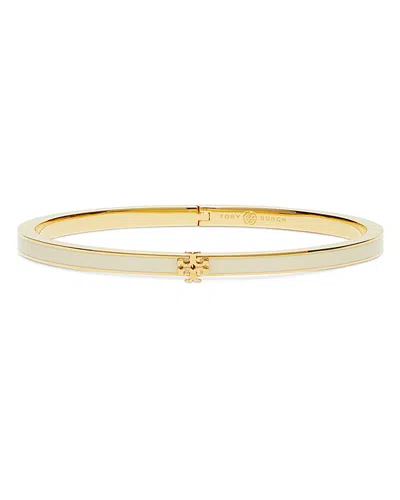 Tory Burch Kira Logo Color Inlay Bangle Bracelet In 18k Gold Plated In Gray