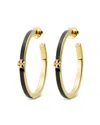 Tory Burch Kira Logo Color Inlay Hoop Earrings In 18k Gold Plated In Black/gold