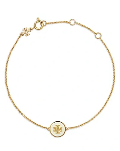 Tory Burch Kira Logo Colored Disc Link Bracelet In Gold