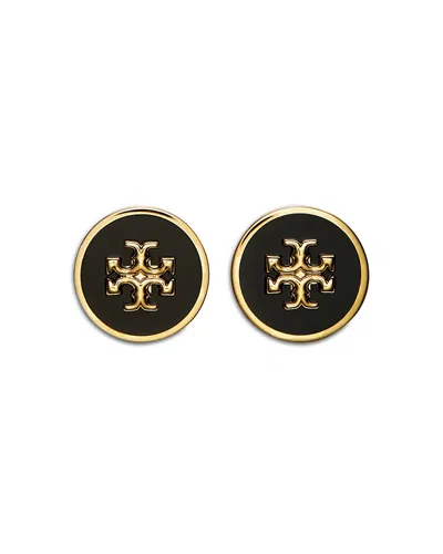 Tory Burch Enamel Circle-stud Earring Gold Finish In Black