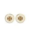 Tory Burch Kira Logo Colored Disc Stud Earrings In Ivory/gold
