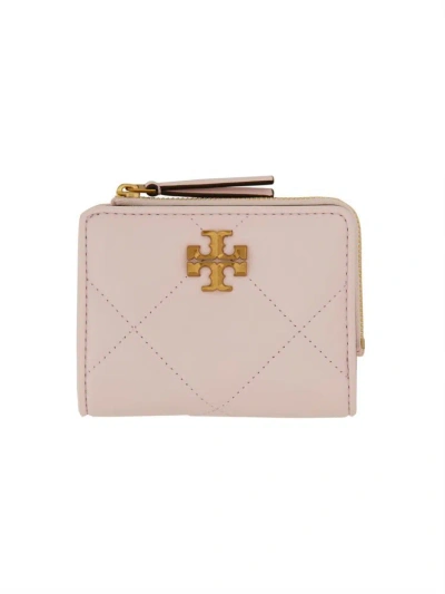 Tory Burch Kira Logo Plaque Quilted Wallet In Pink