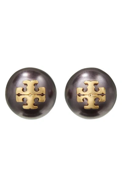 Tory Burch Kira Logo Swarovski Crystal Imitation Pearl Stud Earrings In Multi
