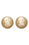 Tory Burch Kira Logo Swarovski Crystal Imitation Pearl Stud Earrings In Tory Gold/rose