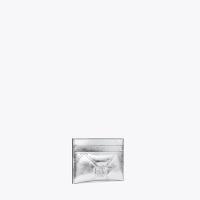 Tory Burch Kira Metallic Diamond Quilt Card Case In Silver