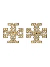 Tory Burch 'kira' Metallic Earings With Double T Motif And Crystal Embellishments