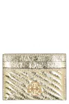 Tory Burch Kira Metallic Leather Card Holder In Gold