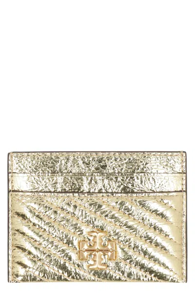 Tory Burch Kira Metallic Leather Card Holder In Gold