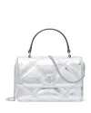 Tory Burch Kira Diamond Quilted Metallic Leather Crossbody Bag In Silver