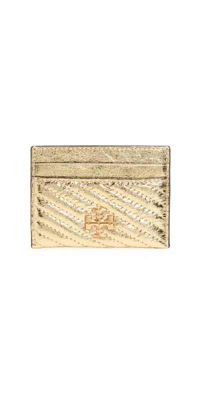 Tory Burch Kira Metallic Moto Quilt Card Case Gold Rush