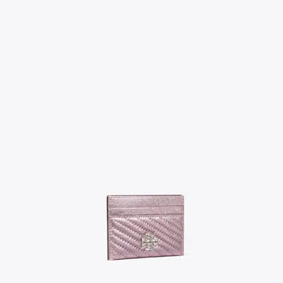 Tory Burch Kira Metallic Moto Quilt Card Case In Sparkle Pink
