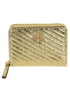 Tory Burch Metallic Quilted Small Zip Around Wallet In Gold