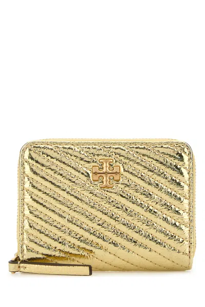 Tory Burch Small Kira Moto Quilted Metallic Leather Zip Wallet In Gold