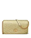 Tory Burch Kira Metallic Moto Quilted Leather Chain Wallet In Gold