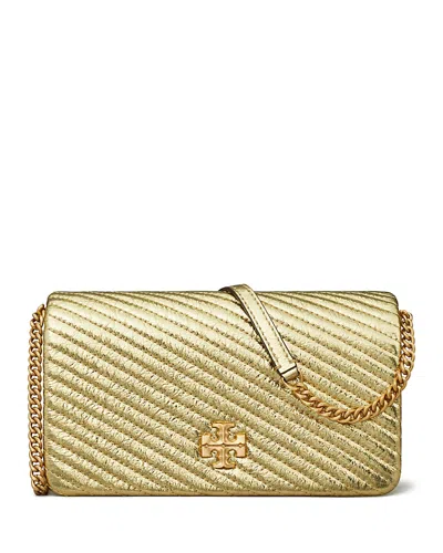 Tory Burch Kira Metallic Moto Quilted Leather Chain Wallet In Gold