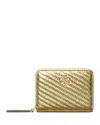 Tory Burch Small Kira Moto Quilt Metallic Zip-around Wallet In Gold