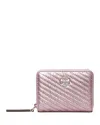 Tory Burch Small Kira Metallic Moto Quilt Zip Around Wallet In Sparkle Pink