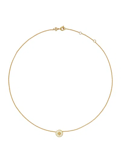 Tory Burch Kira Metallic Necklace With Logo Pendant And Chain-link Detail On Brass Blend Woman In Gold