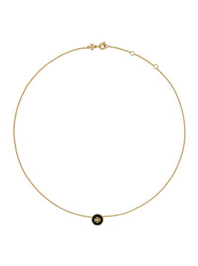 Tory Burch Kira Metallic Necklace With Logo Pendant And Chain-link Detail On Brass Blend Woman In Brown