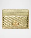 Tory Burch Kira Moto Quilted Metallic Leather Card Case In Gold
