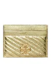 Tory Burch Kira Moto Quilted Metallic Leather Card Case In Gold