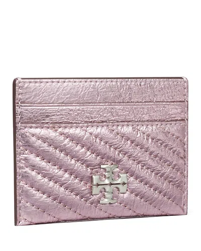 Tory Burch Kira Metallic Quilted Leather Card Case In Sparkle Pink